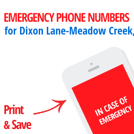 Important emergency numbers in Dixon Lane-Meadow Creek, CA