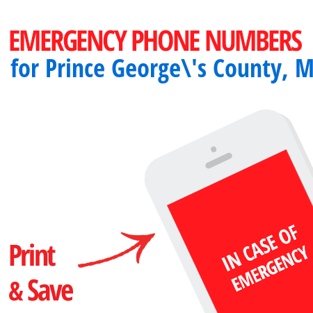 Important emergency numbers in Prince George\'s County, MD