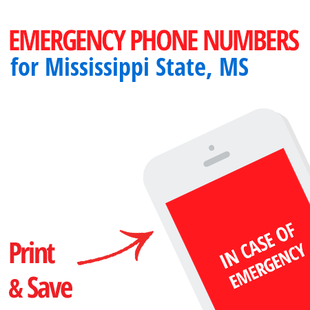 Important emergency numbers in Mississippi State, MS