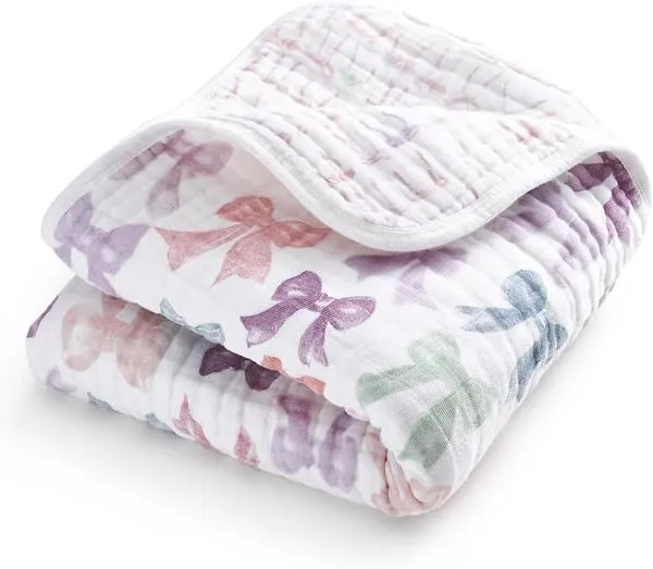 aden + anais Organic Dream Blanket in the Bow Atelier print, folded